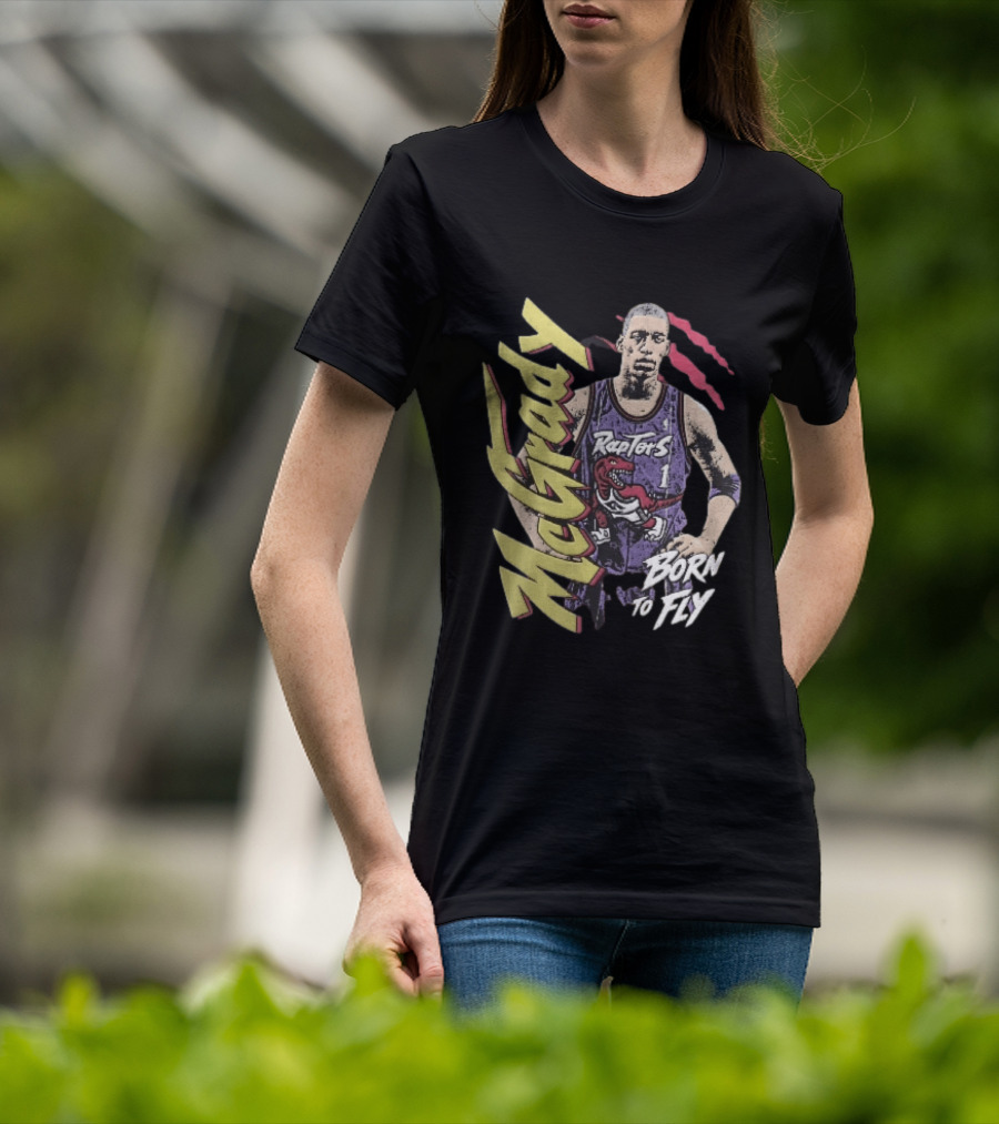 McGrady Raptors Born To Fly Distressed Red Claw Marks Grunge T-Shirt