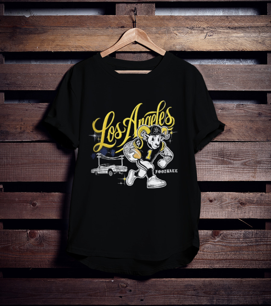 Los Angeles Rams Cartoon Ram Running Lowrider Car Football T-Shirt