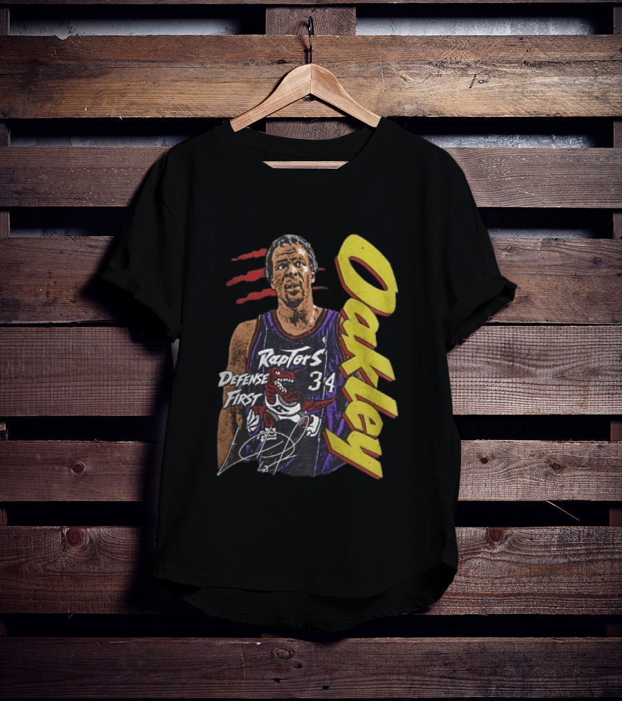 Toronto Raptors Charles Oakley Defense First Retro Halftone Red Claw Marks T-Shirt