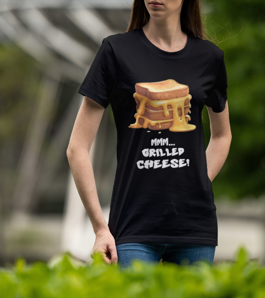 Mmm Grilled Cheese Melting Dripping Stacked Sandwiches Cartoon T-Shirt