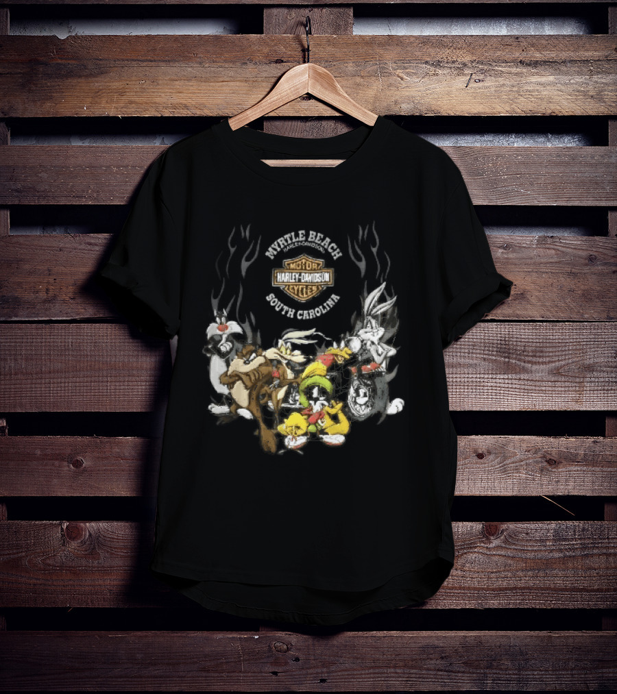 Myrtle Beach Harley Davidson Motor Cycles South Carolina Looney Tunes Bugs Bunny Daffy Duck Taz Sylvester Wile E Coyote T-Shirt