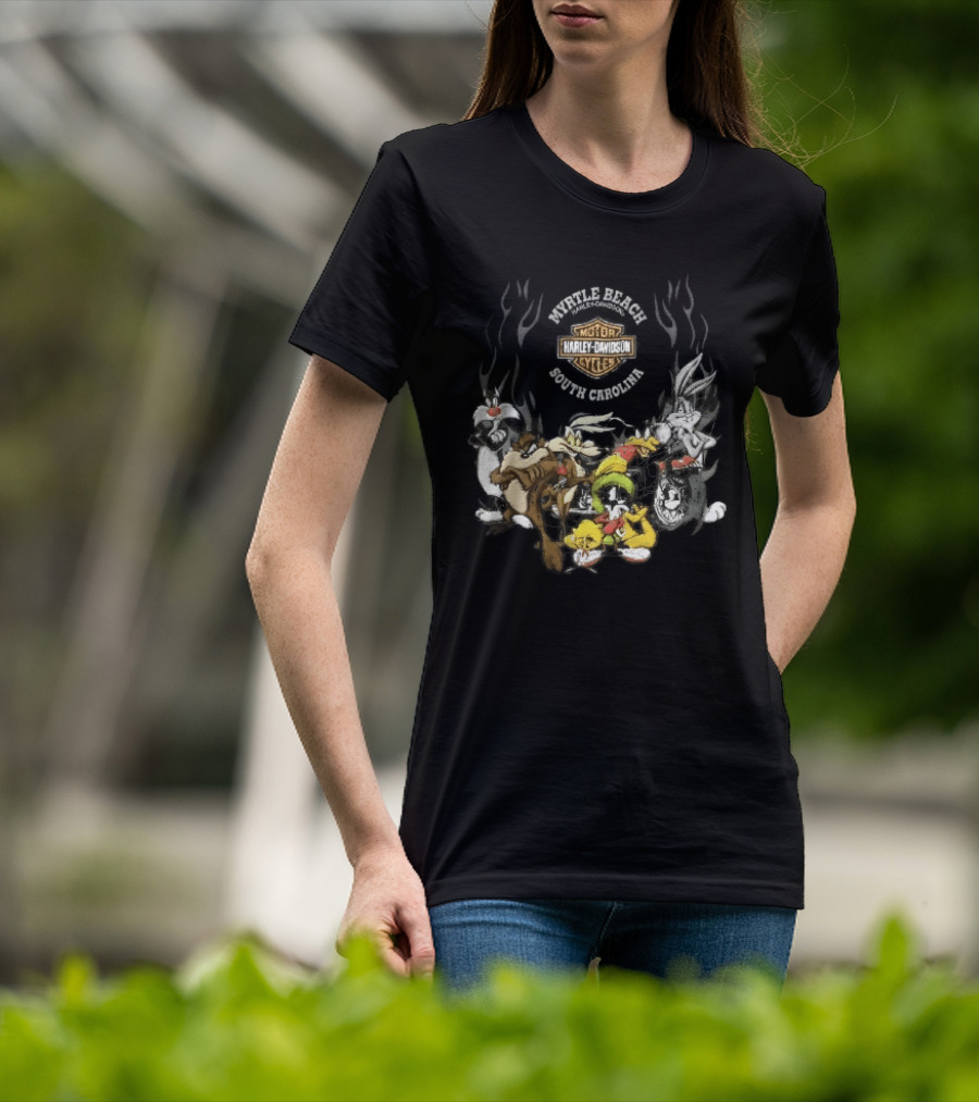 Myrtle Beach Harley Davidson Motor Cycles South Carolina Looney Tunes Bugs Bunny Daffy Duck Taz Sylvester Wile E Coyote T-Shirt