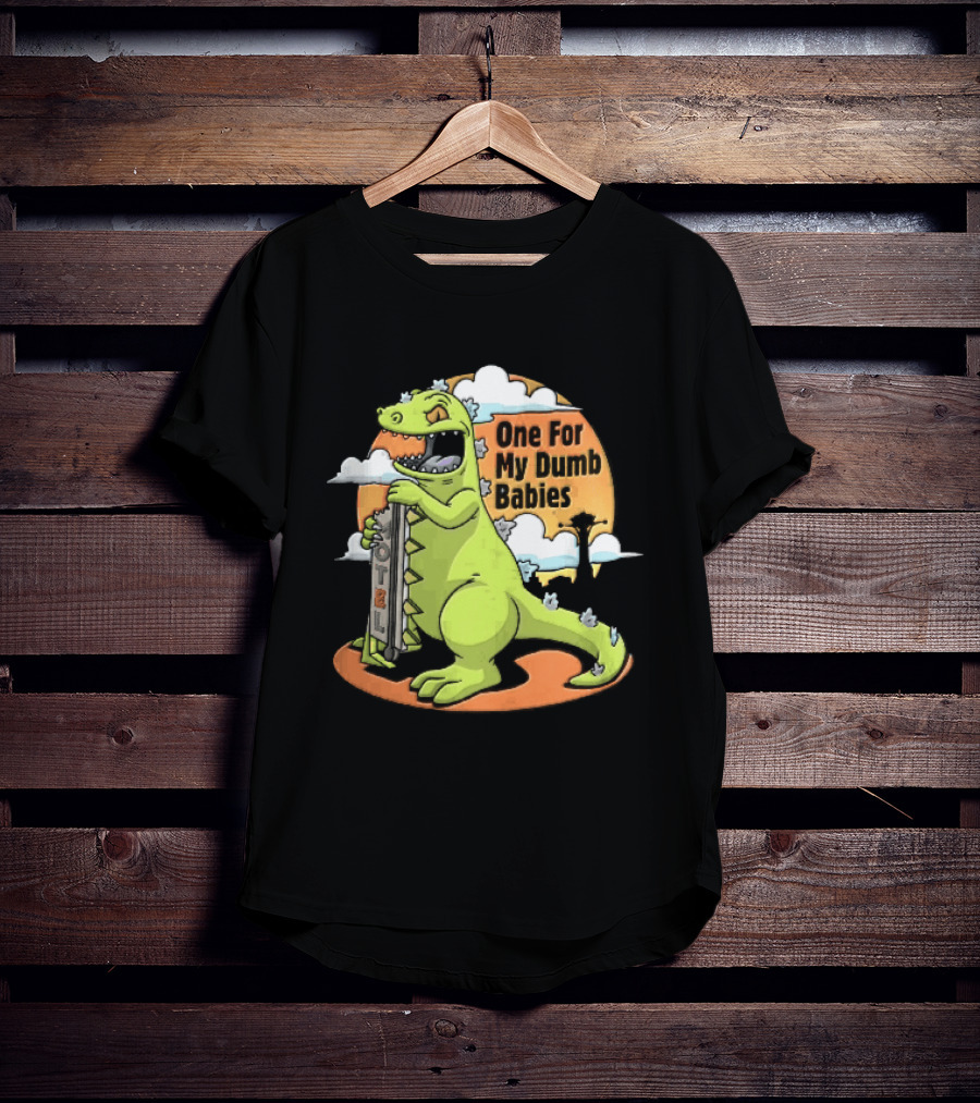 One For My Dumb Babies Motel Reptar Holding Thermometer Lucky 38 Sunset Cartoon T-Shirt
