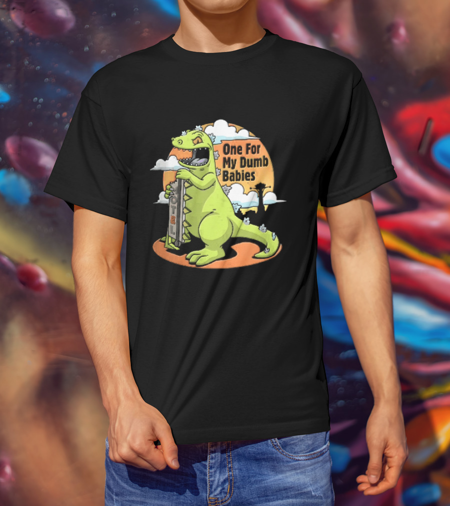 One For My Dumb Babies Motel Reptar Holding Thermometer Lucky 38 Sunset Cartoon T-Shirt