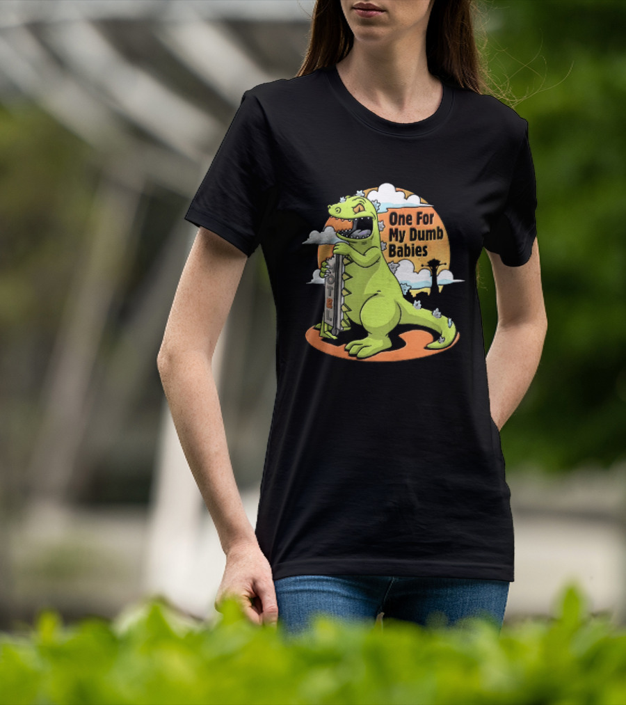 One For My Dumb Babies Motel Reptar Holding Thermometer Lucky 38 Sunset Cartoon T-Shirt