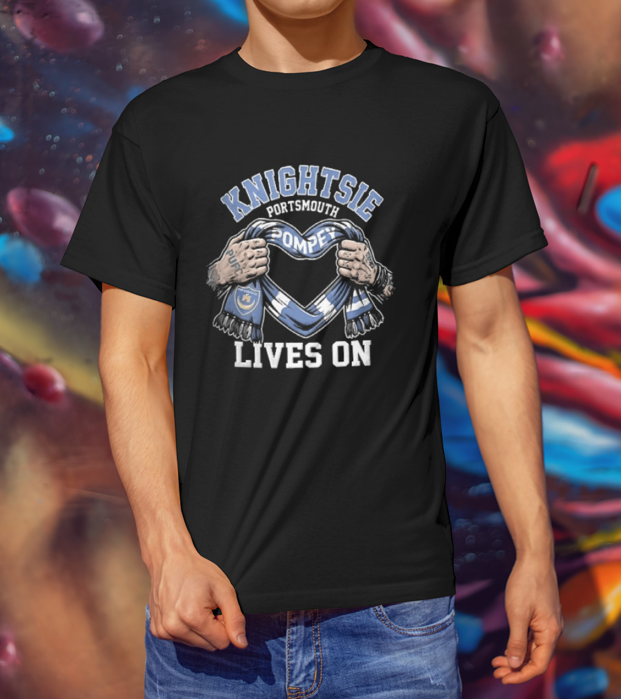 Knightsie Pompey Lives On Tattooed Hands Holding Portsmouth FC Scarf Heart Shape T-Shirt
