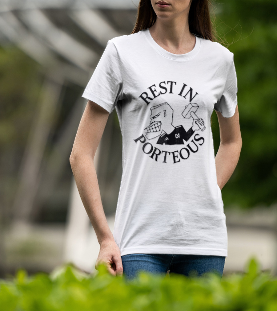 Rest In Porteous Cartoon Caricature Man Holding Hammer T-Shirt