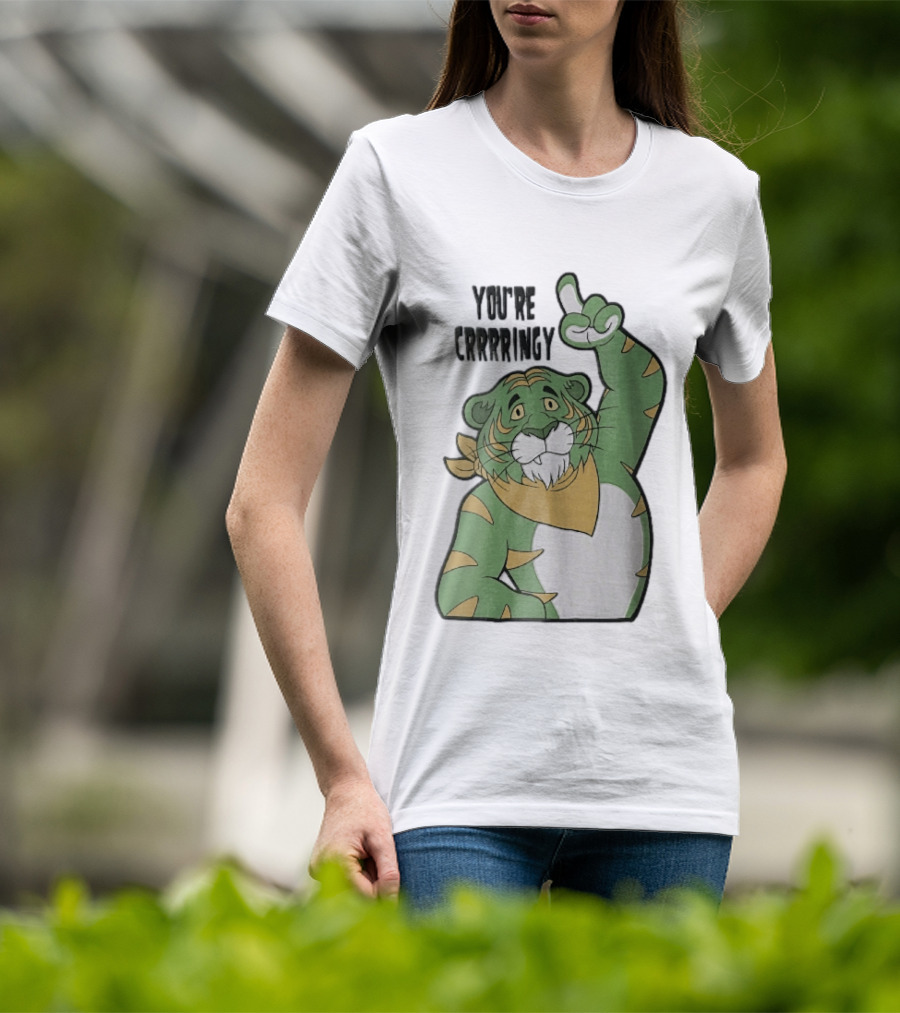You're Crrrringy Green Tiger Pointing Paw Cartoon T-Shirt