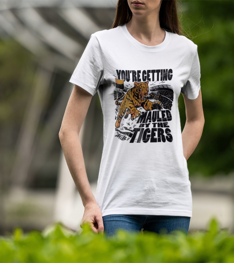 You're Getting Mauled By The Tigers Leaping Aggressive Stadium Crowd Corner Flag Woodcut T-Shirt