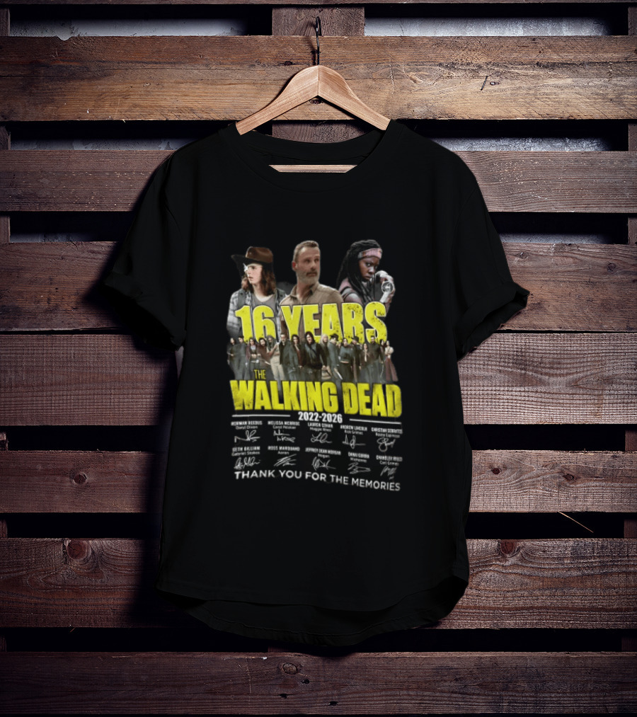16 Years The Walking Dead 2022 2026 Cast Signatures Thank You For The Memories T-Shirt