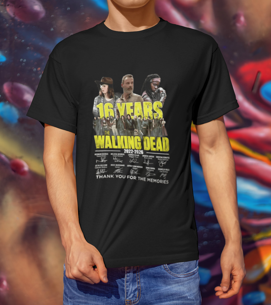 16 Years The Walking Dead 2022 2026 Cast Signatures Thank You For The Memories T-Shirt