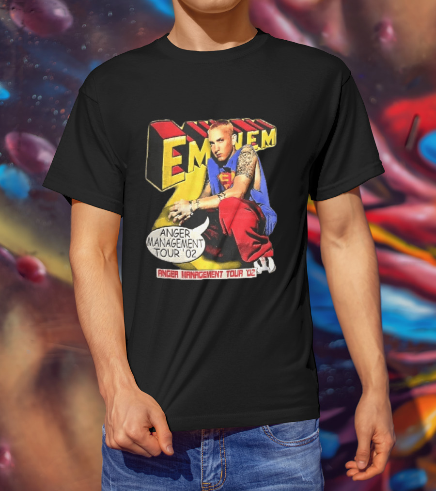 Eminem Anger Management Tour 02 Superman Tattoo 3D Block Letters Vintage 2000s T-Shirt