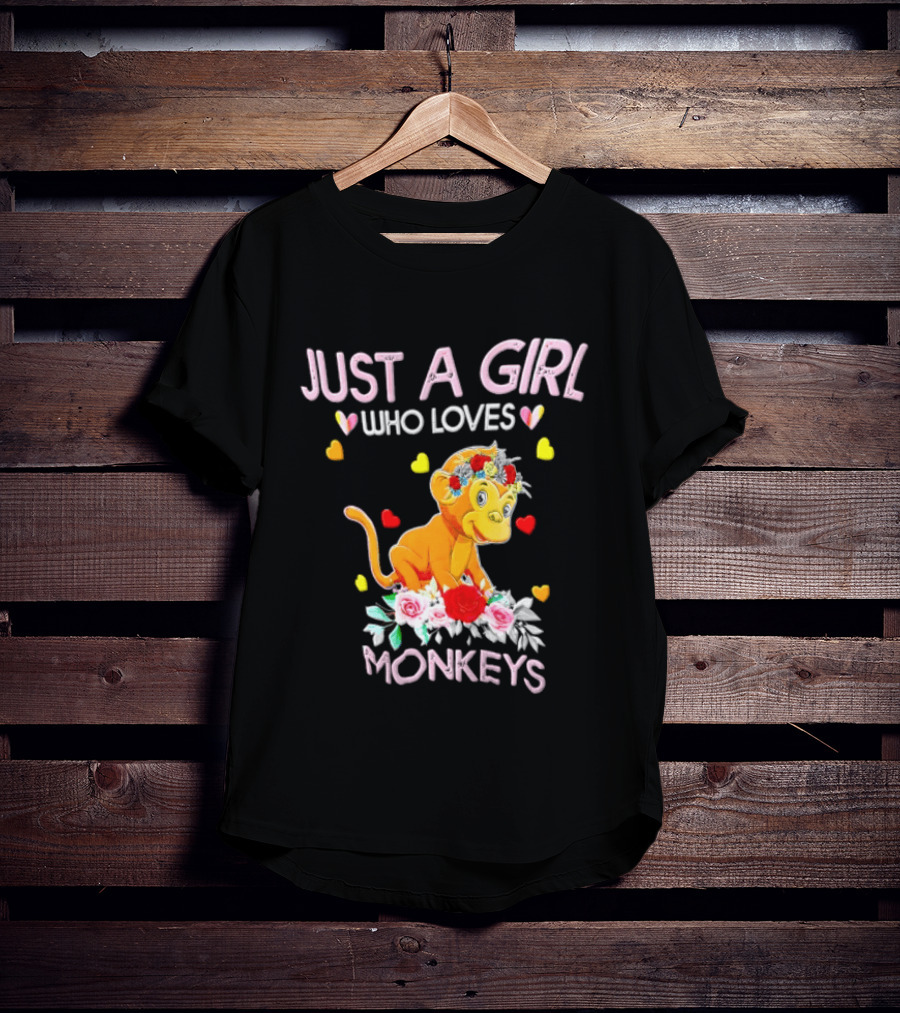 Just A Girl Who Loves Monkeys With Hearts And Flowers T-Shirt