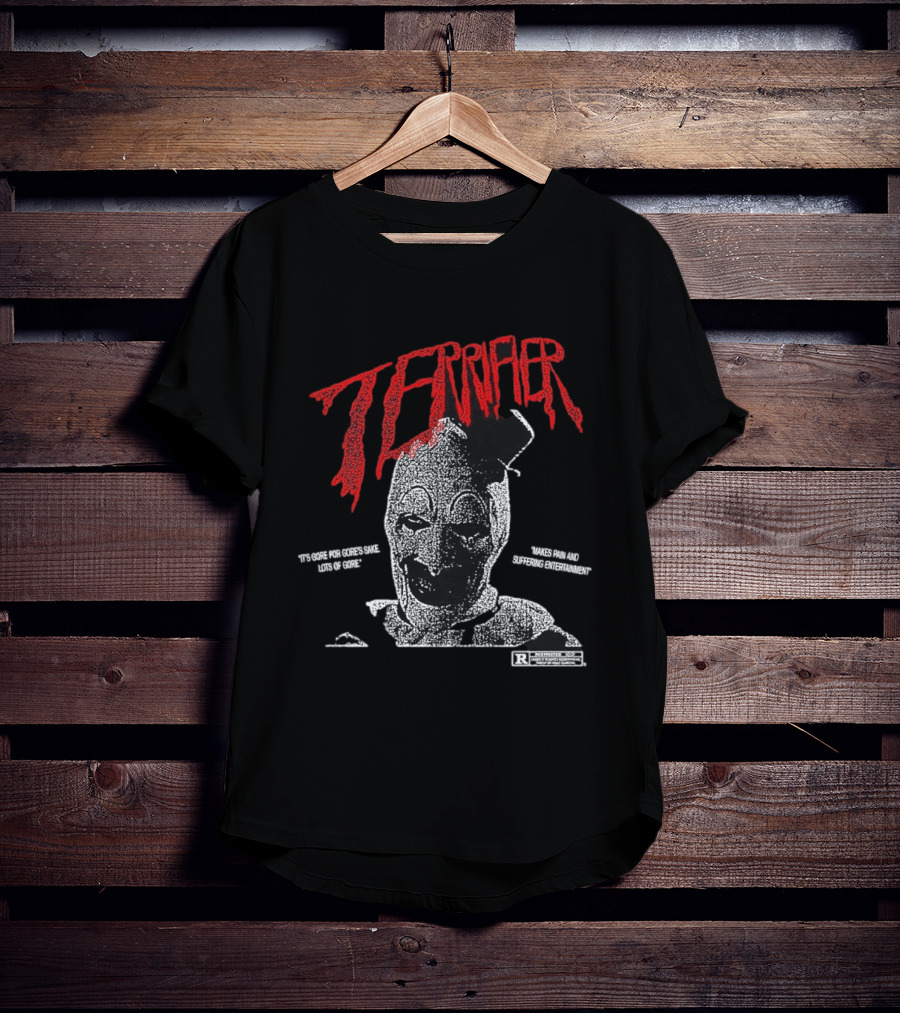Terrifier Official Art Clown Grim Imagery Horror Cult Video Nsfw Warning T-Shirt