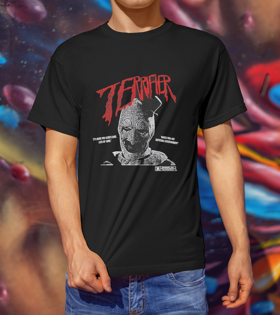 Terrifier Official Art Clown Grim Imagery Horror Cult Video Nsfw Warning T-Shirt