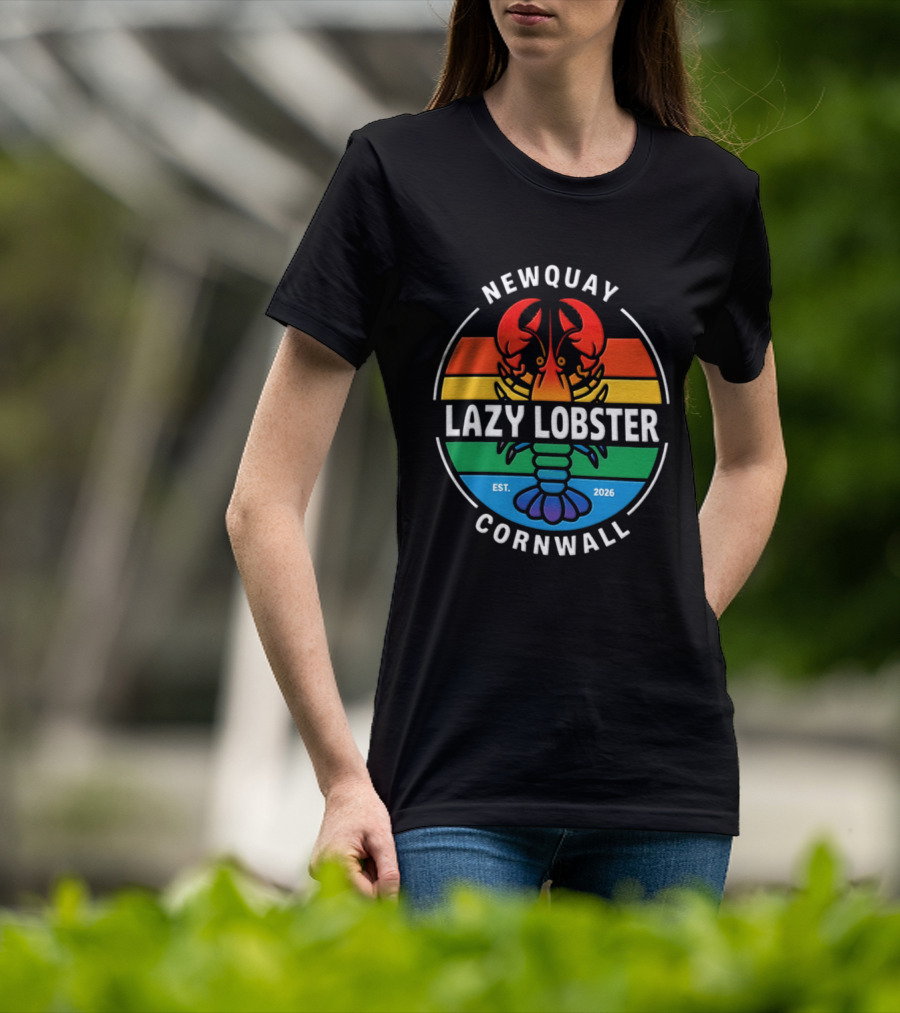 Lazy Lobster Newquay Cornwall Rainbow Lobster Est 2026 T-Shirt
