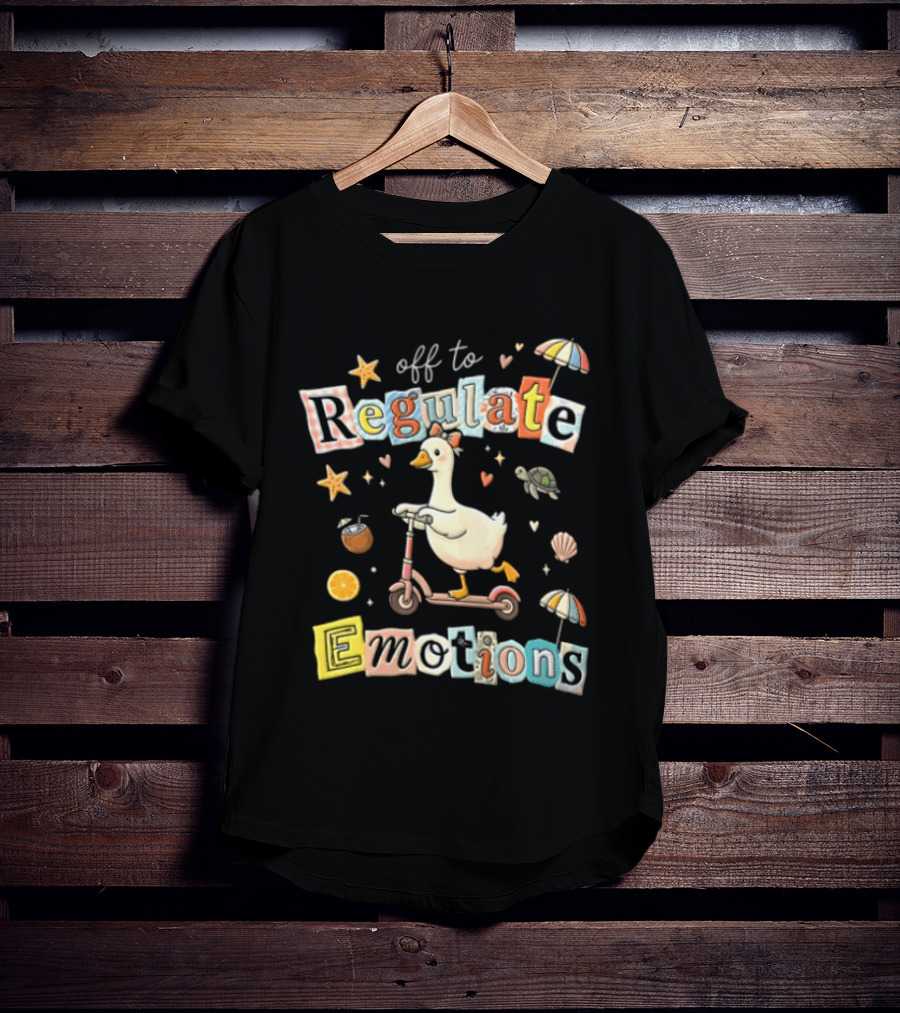 Off To Regulate Emotions Goose Scooter Ride With Tropical Beach T-Shirt