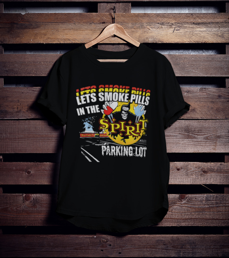 Let's Smoke Pills In The Spirit Halloween Parking Lot Grim Reaper Skeleton Holding Capsule Yellow Flames T-Shirt