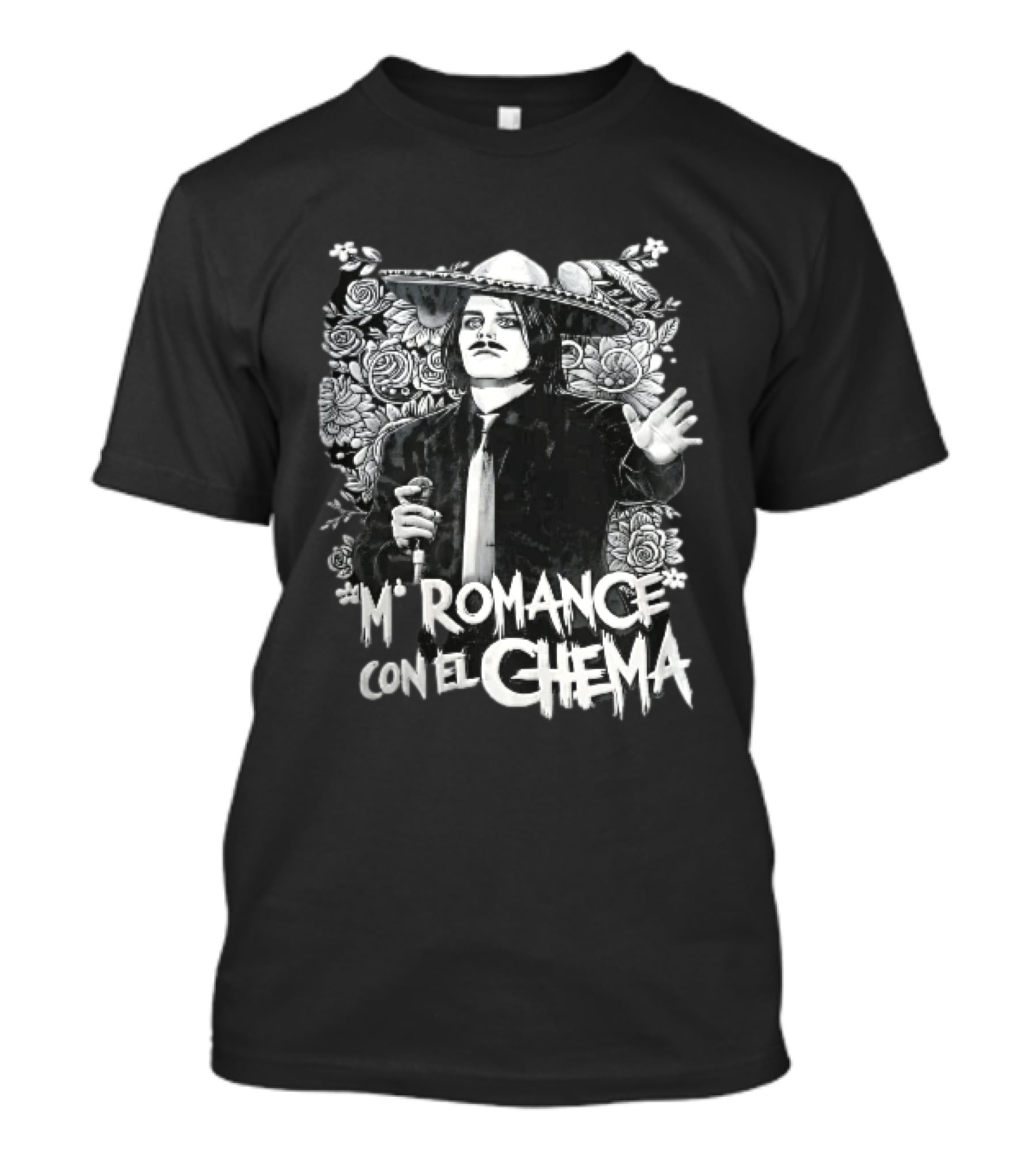 Mi Romance Con El Chema Traditional Mexican Mariachi Singer Hat And Flowers T-Shirt