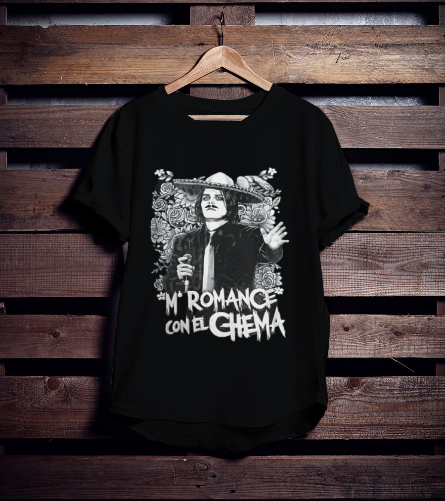 Mi Romance Con El Chema Traditional Mexican Mariachi Singer Hat And Flowers T-Shirt
