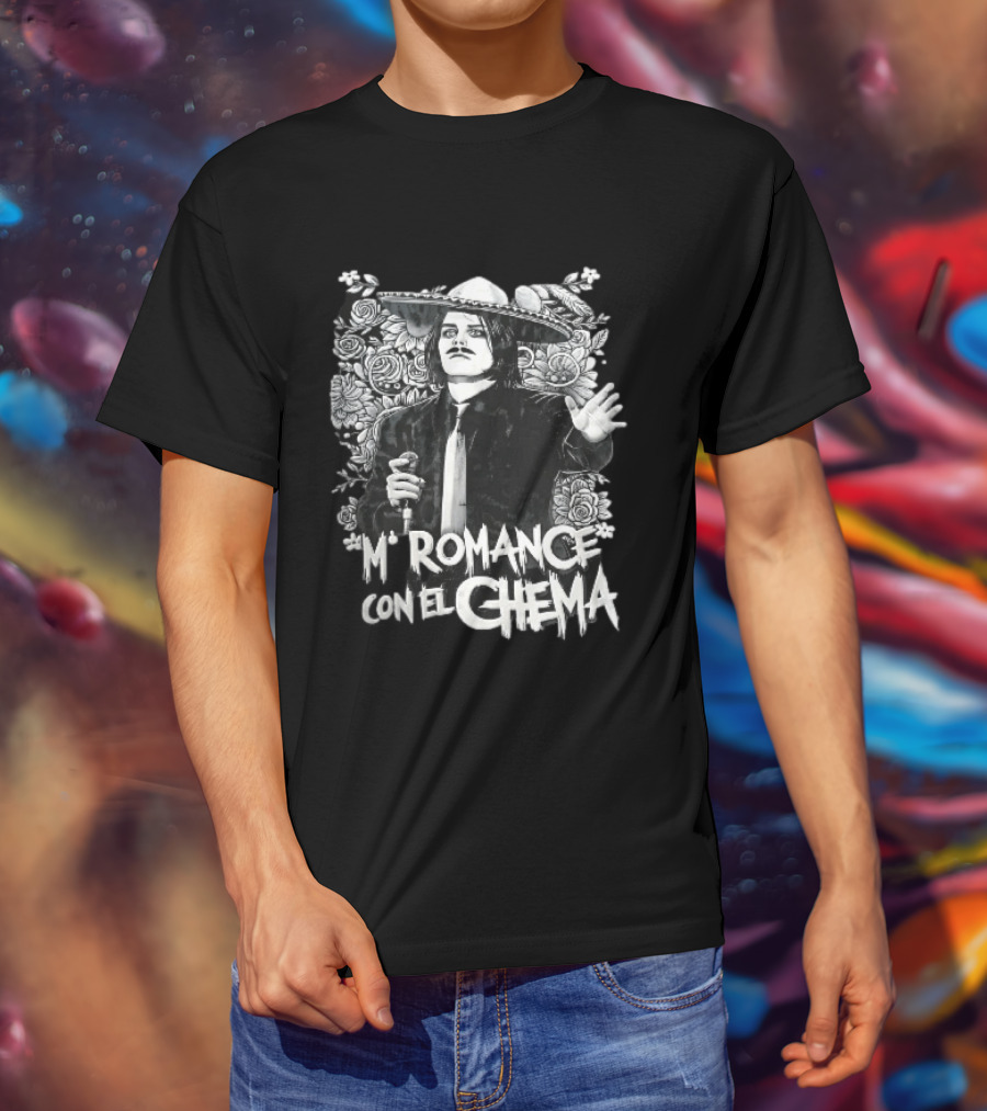 Mi Romance Con El Chema Traditional Mexican Mariachi Singer Hat And Flowers T-Shirt
