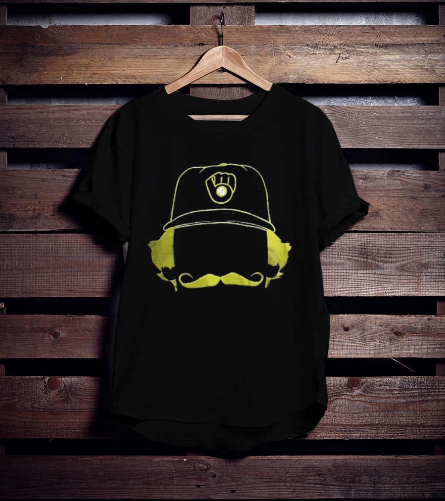 Milwaukee Brewers Iconic Logo Hat Mustache Hair T-Shirt