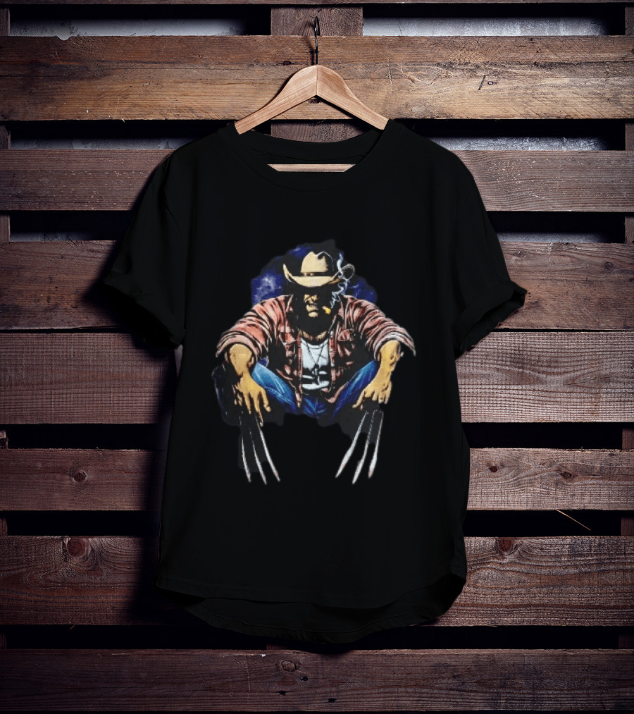 Wolverine Cowboy Hat Cigar Claws Sitting Pose T-Shirt