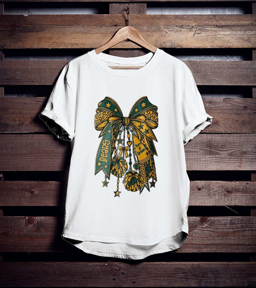 Bears Turn It Green Cheer Bow Stars And Pom Poms T-Shirt