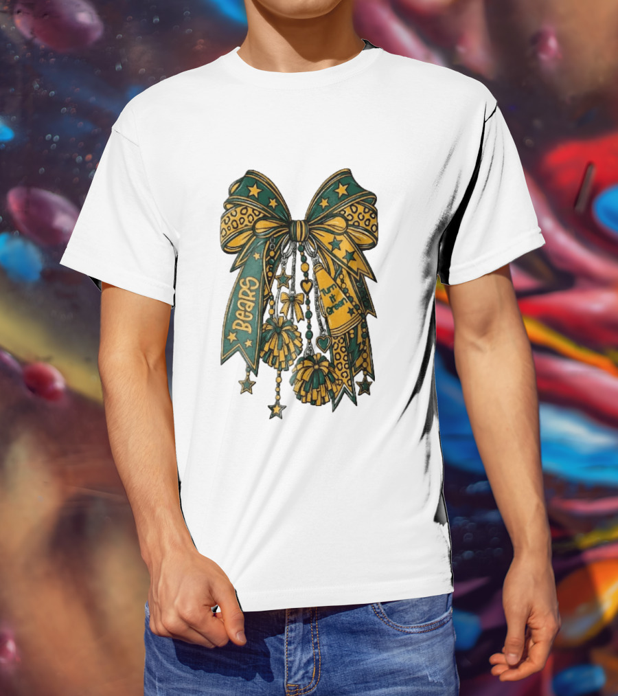 Bears Turn It Green Cheer Bow Stars And Pom Poms T-Shirt
