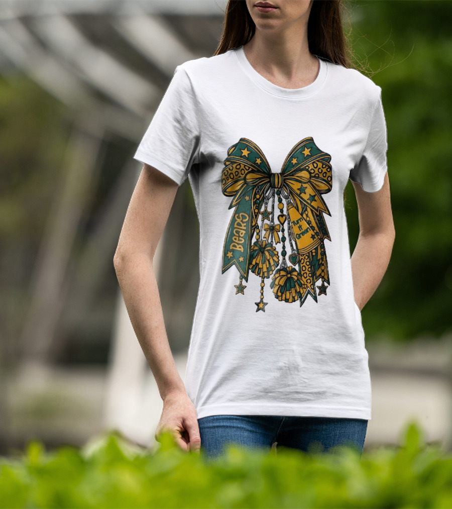 Bears Turn It Green Cheer Bow Stars And Pom Poms T-Shirt