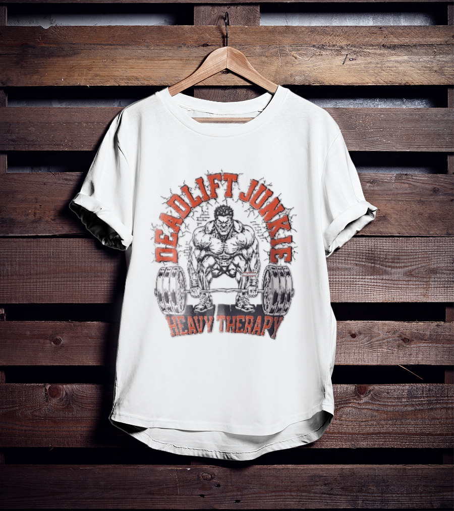 Deadlift Junkie Heavy Therapy Bodybuilding Workout Motivation T-Shirt