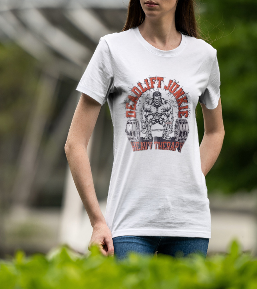 Deadlift Junkie Heavy Therapy Bodybuilding Workout Motivation T-Shirt