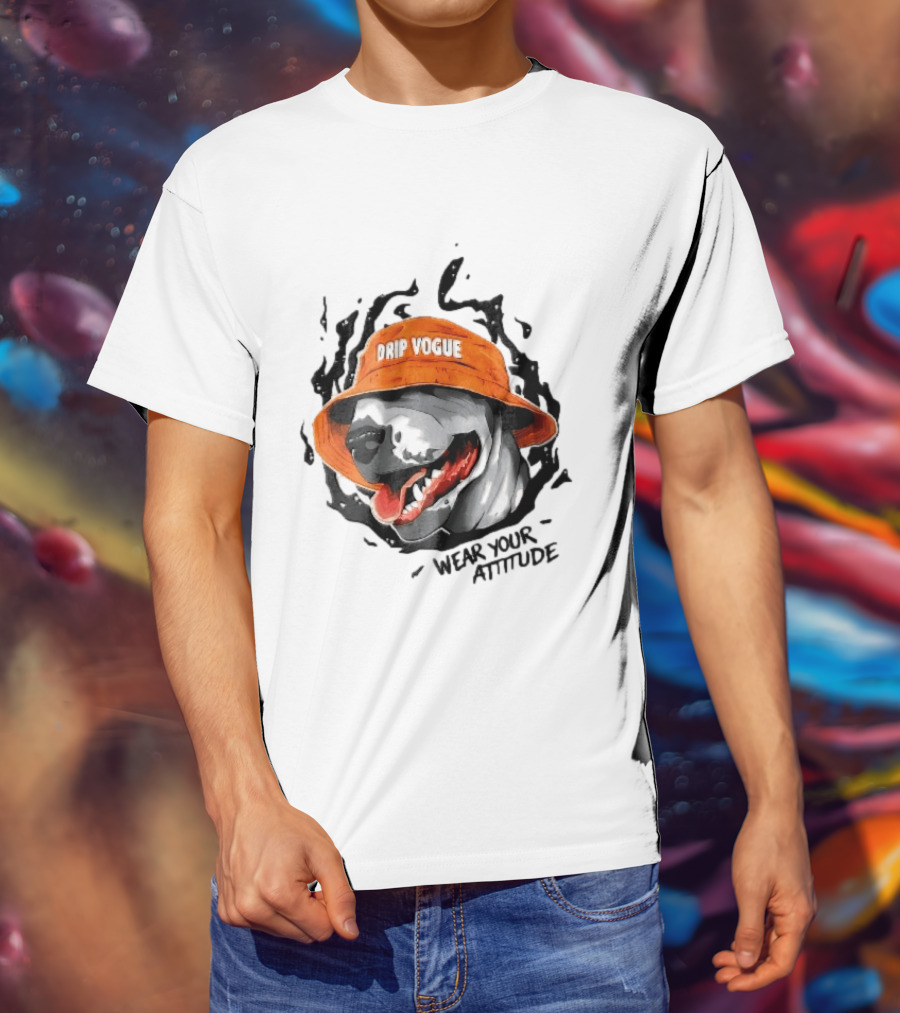 Drip Vogue Wear Your Attitude Dog Bucket Hat Trendy T-Shirt