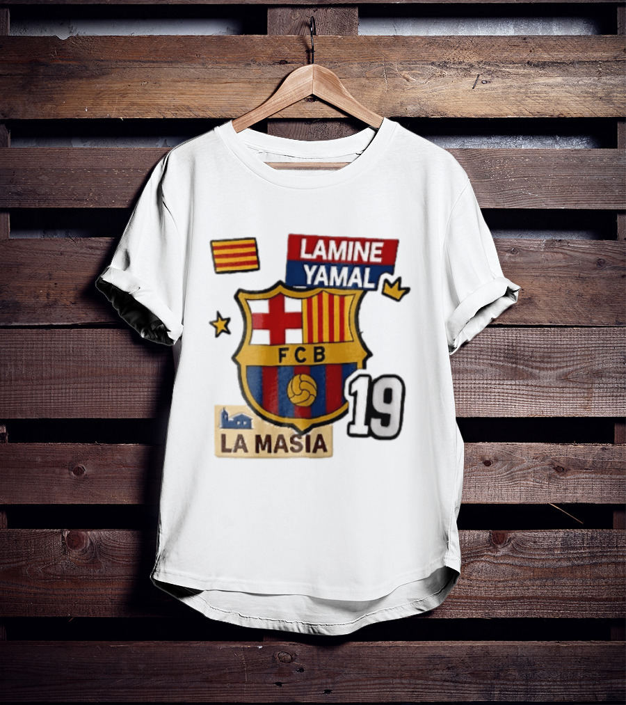 FC Barcelona FCB Lamine Yamal La Masia Number 19 Crown Flag T-Shirt