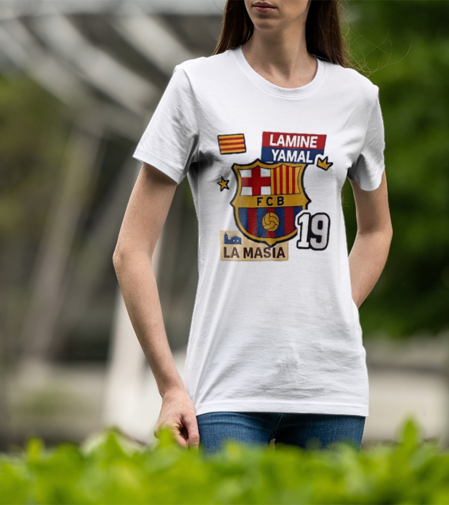 FC Barcelona FCB Lamine Yamal La Masia Number 19 Crown Flag T-Shirt
