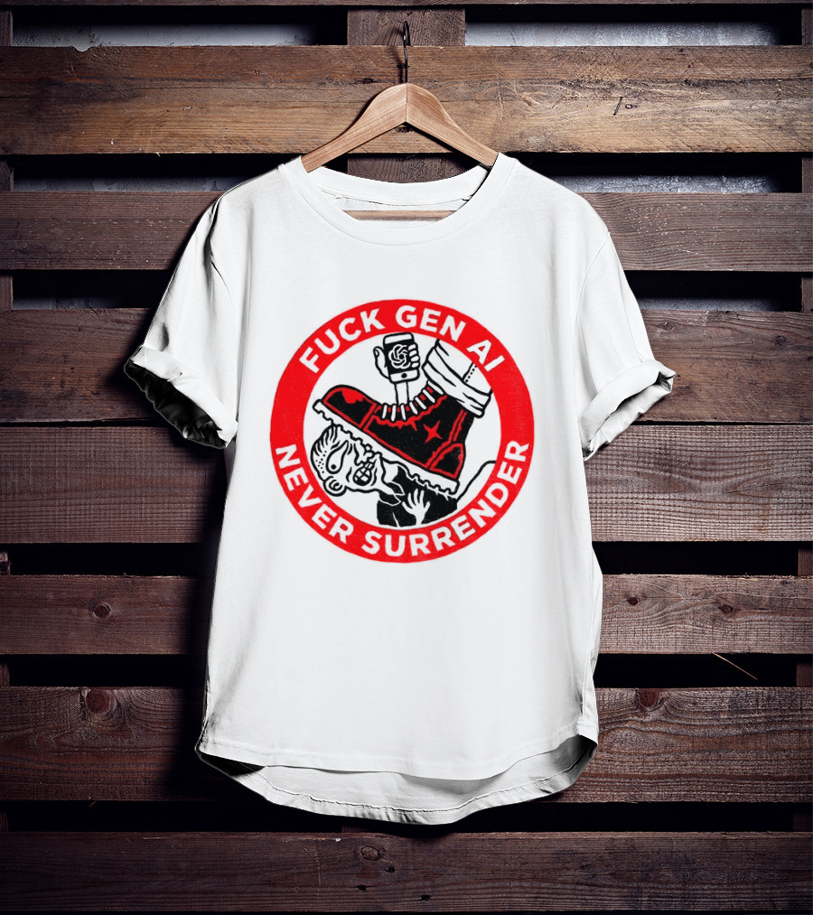 Fuck Gen AI Never Surrender Boot And Fist Circle T-Shirt