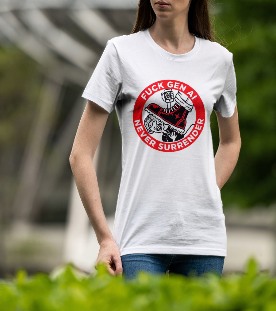 Fuck Gen AI Never Surrender Boot And Fist Circle T-Shirt