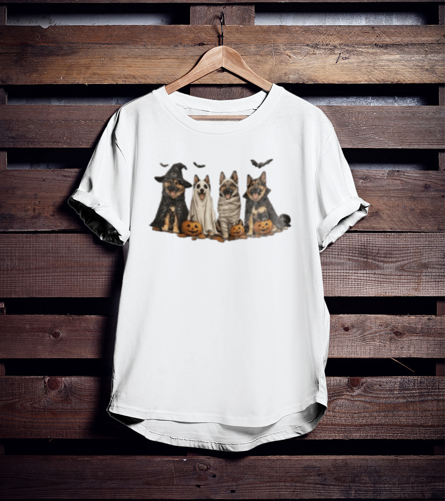 German Shepherd Ghost Witch Mummy Halloween Pumpkins T-Shirt