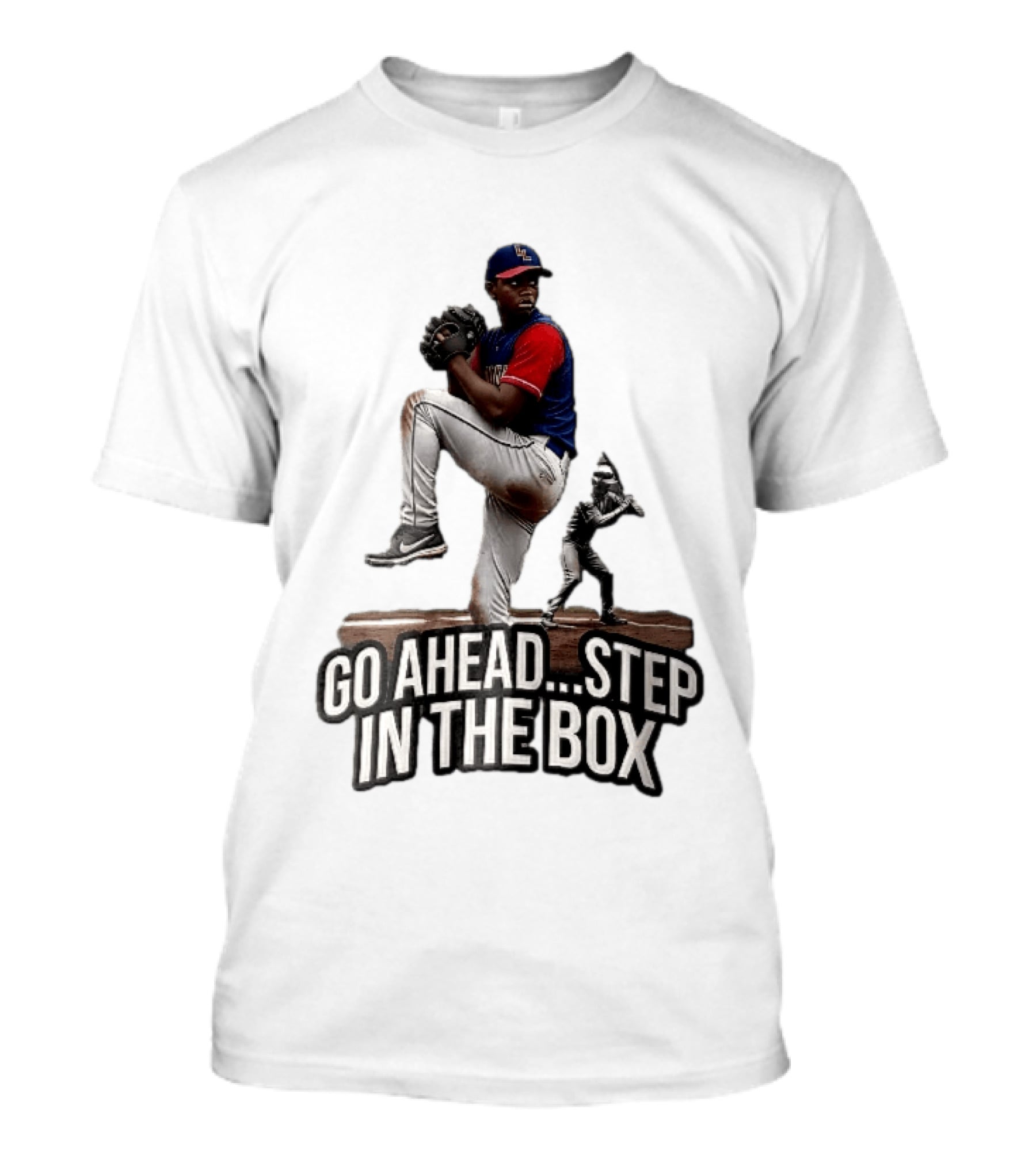 Go Ahead Step In The Box Baseball Pitcher And Batter Challenge T-Shirt