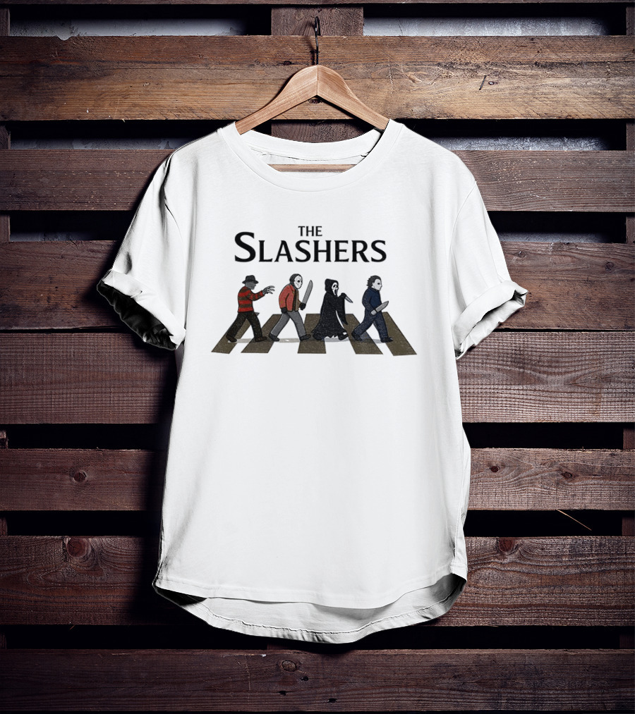 The Slashers Halloween Movie Michael Myers Ghostface Jason Voorhees Freddy Krueger Abbey Road T-Shirt