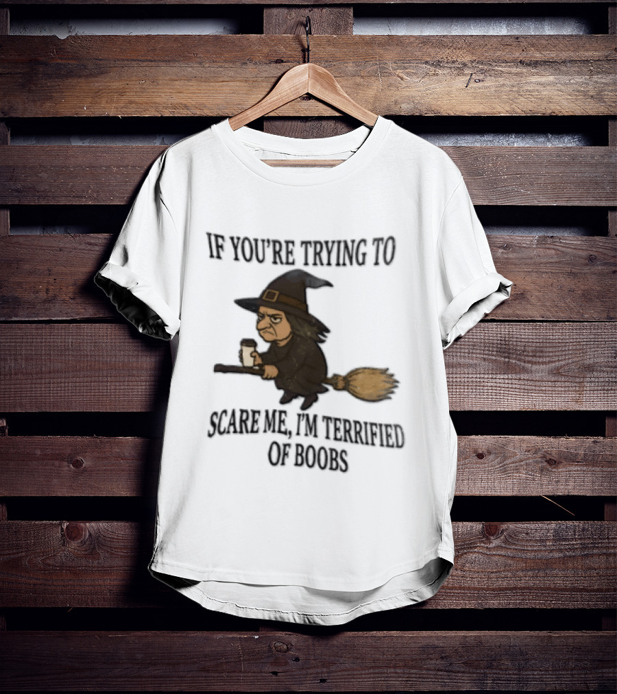 Witch Humor If You're Trying To Scare Me I'm Terrified Of Boobs Broomstick Flying T-Shirt