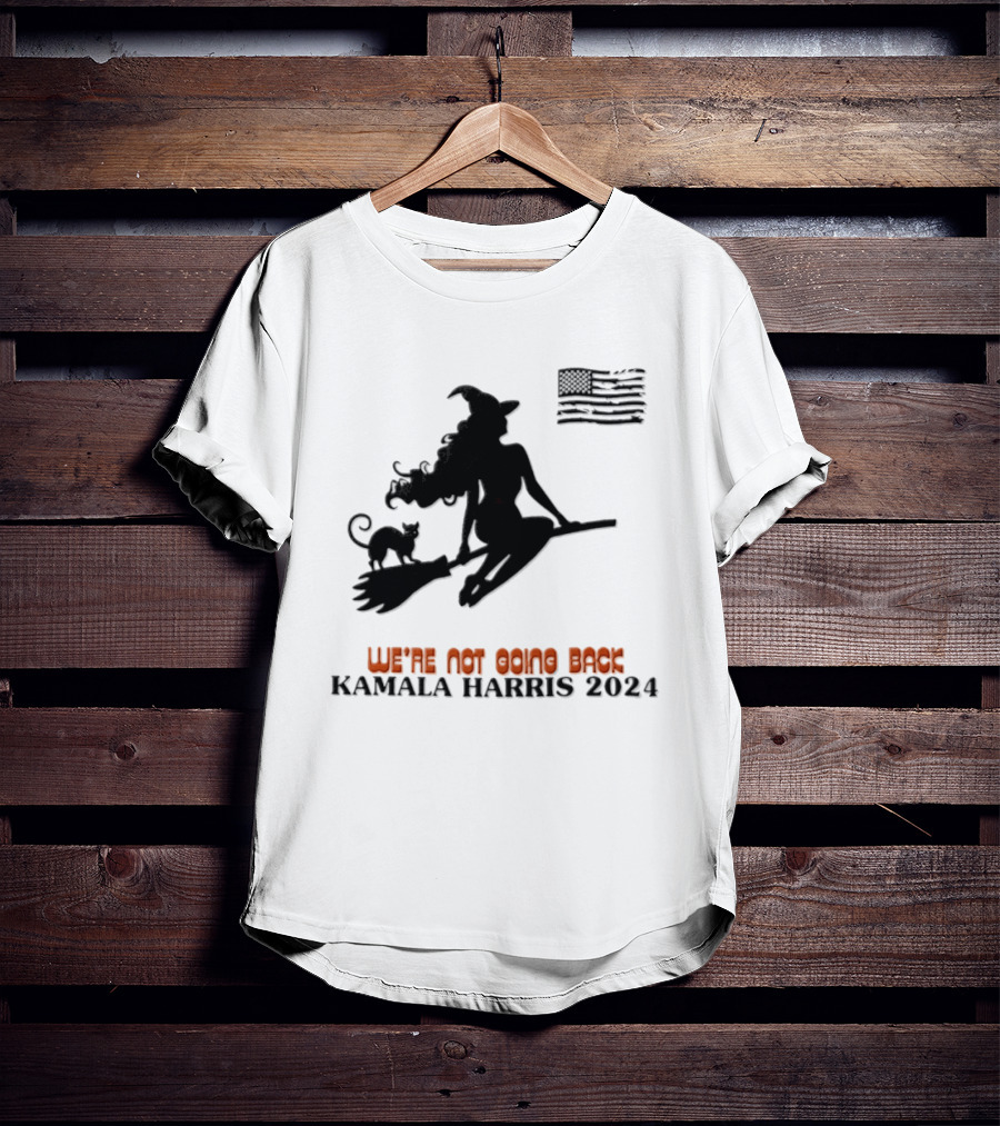 Kamala Harris 2024 Witch Cat We're Not Going Back Halloween T-Shirt
