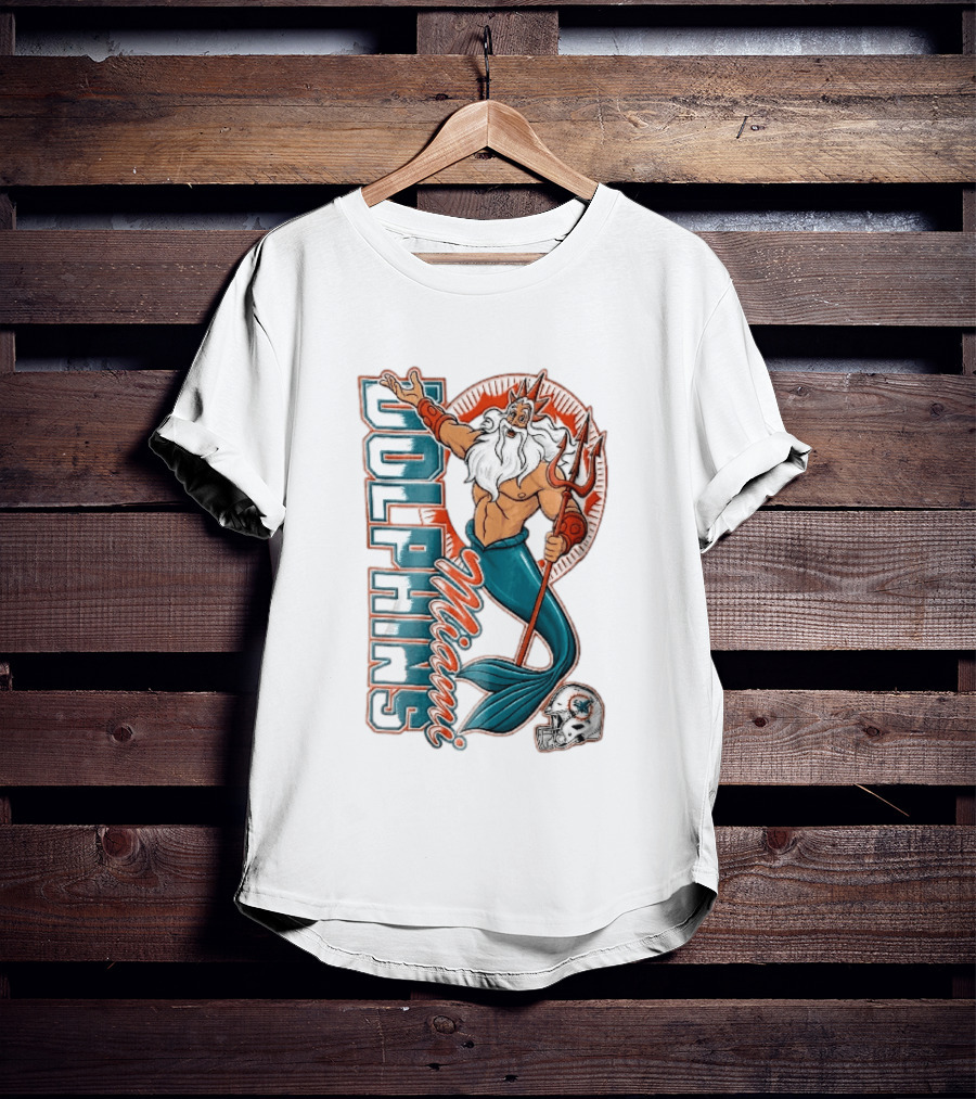 Miami Dolphins Poseidon Merman Trident Retro Sports Team T-Shirt