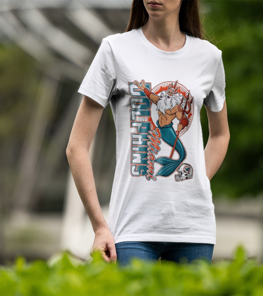 Miami Dolphins Poseidon Merman Trident Retro Sports Team T-Shirt