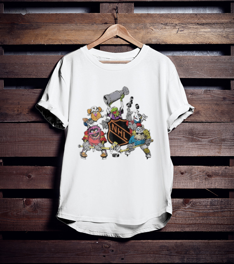 NHL Muppets Characters With Hockey Gear And Stanley Cup T-Shirt