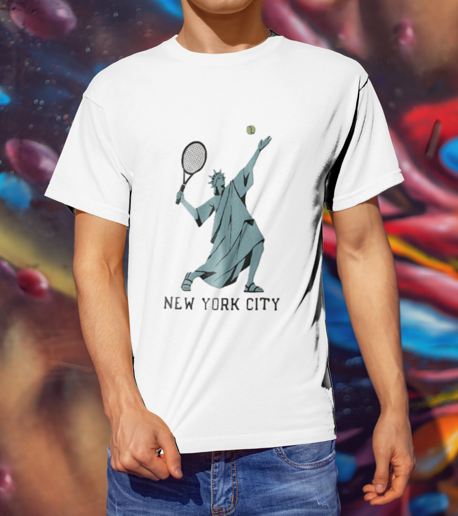 New York City Statue Of Liberty Playing Tennis T-Shirt