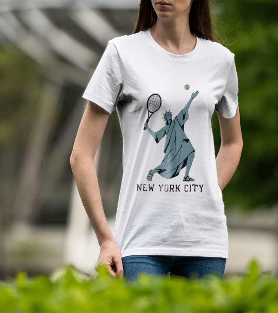 New York City Statue Of Liberty Playing Tennis T-Shirt