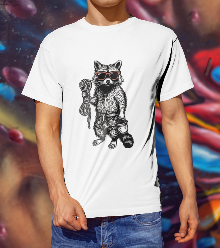 Raccoon Climber Rope Chalk Bag Sunglasses T-Shirt