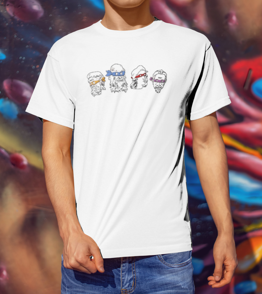 Renaissance Sculpture Meets Ninja Turtle Masks Faces Fusion T-Shirt