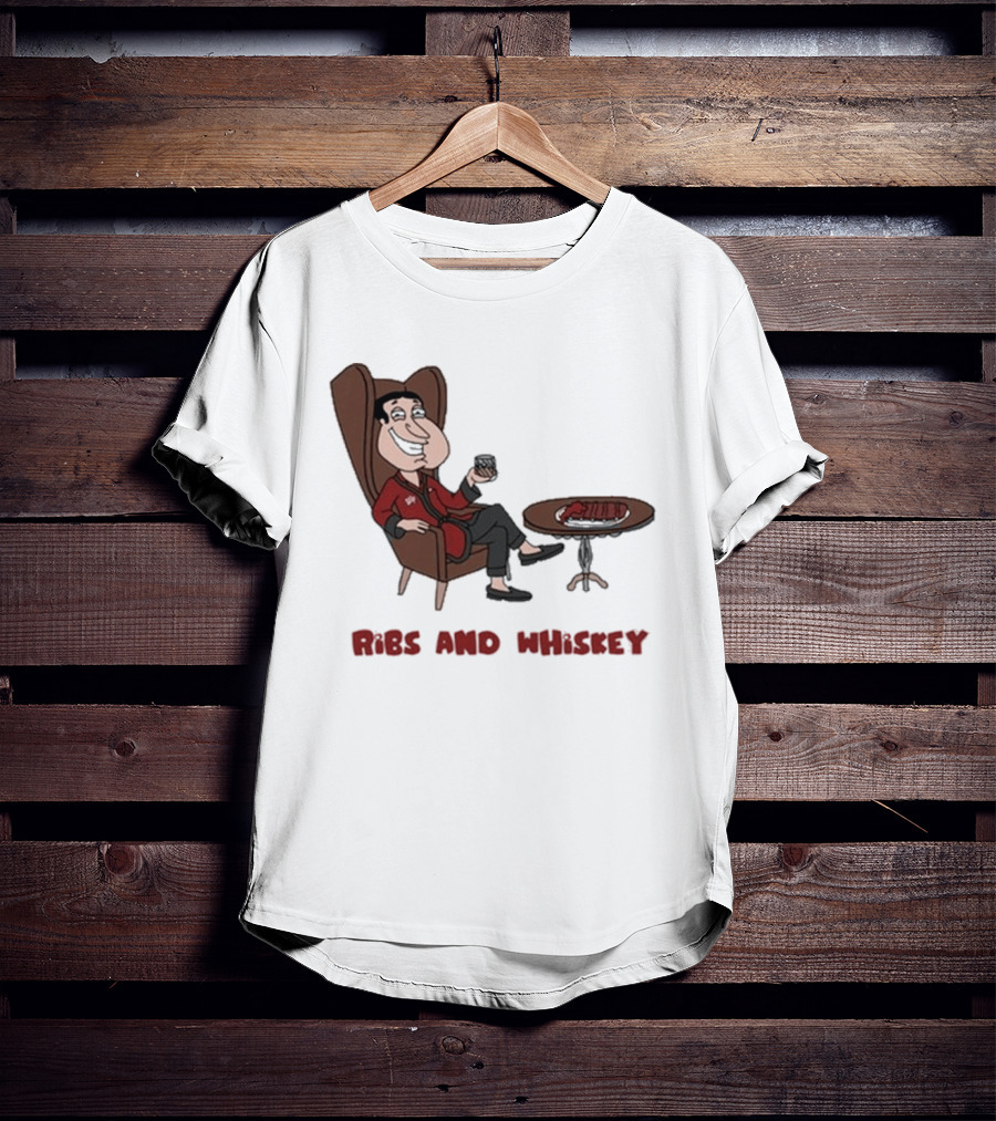 Ribs And Whiskey Cartoon Character With Drink T-Shirt